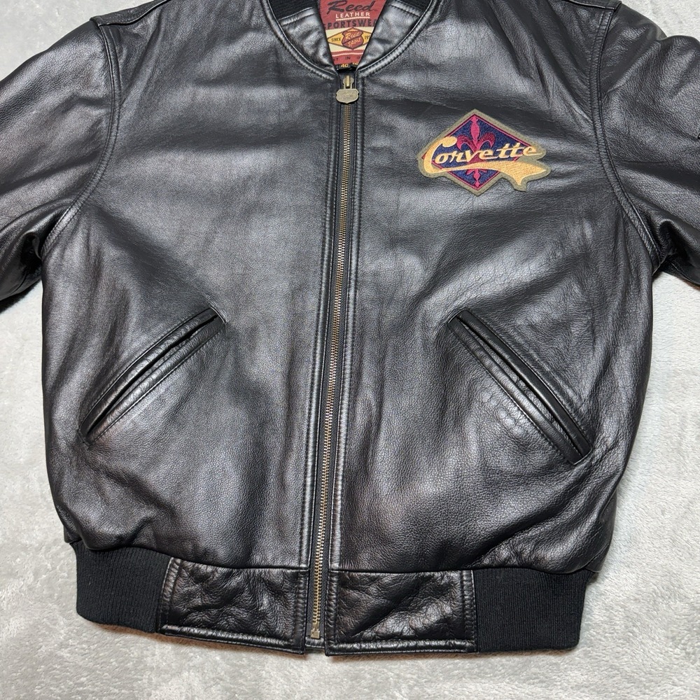 Vintage Reed Leather Corvette Heritage Jacket Men's 40 Black Bomber Embroidered - Picture 3 of 10